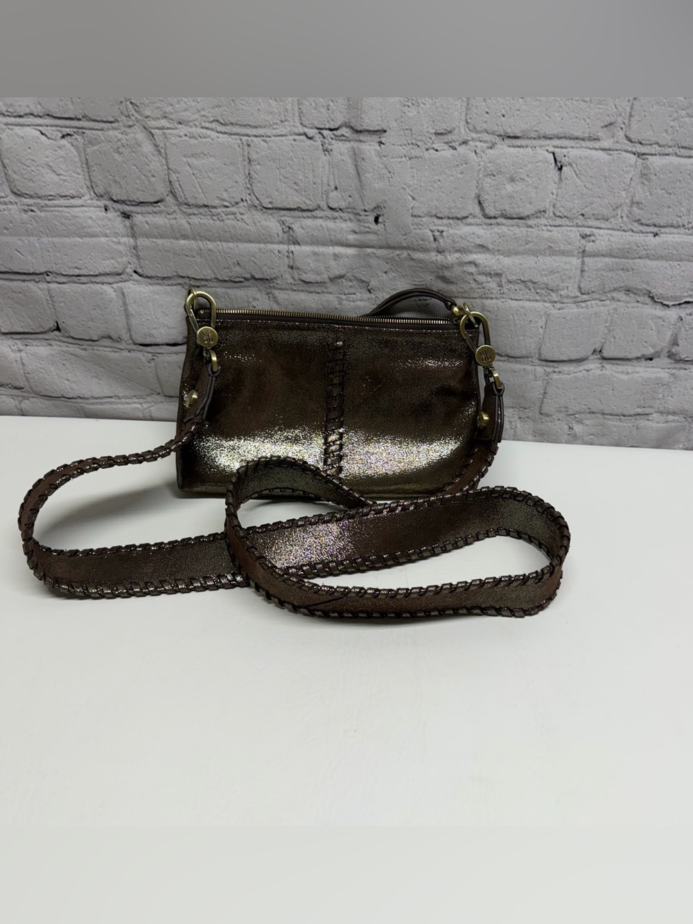 HOBO Metallic Brown leather Braided-Trim Crossbody Bag